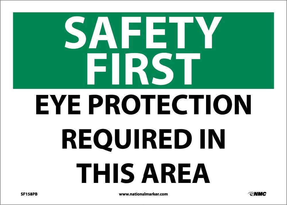AccuformNMC SF158A Safety First, Eye Protection Required In This Area Sign, Standard Aluminum, 7" H x 10" W