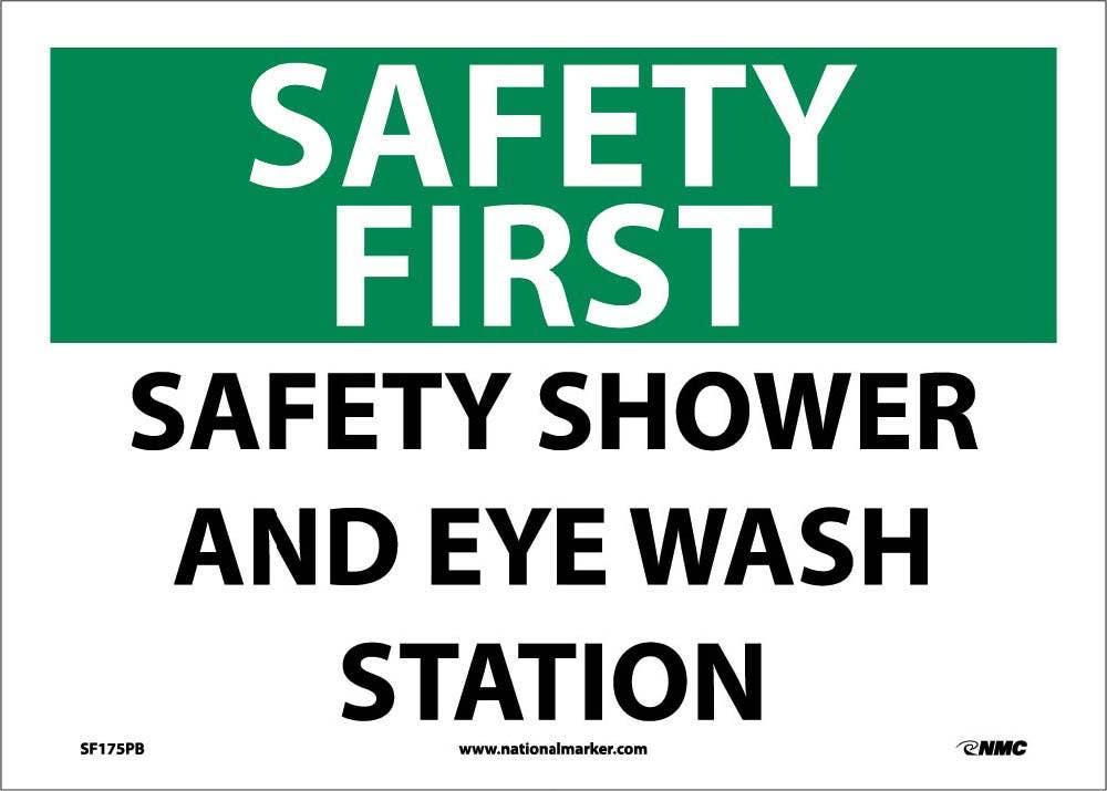AccuformNMC SF175 Safety First, Safety Shower & Eye Wash Station Sign, 10" x 14"