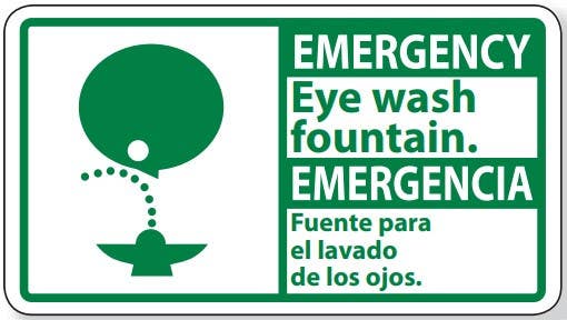 AccuformNMC SFA5 Emergency, Eye Wash Fountain Sign - Bilingual, 10" x 18"