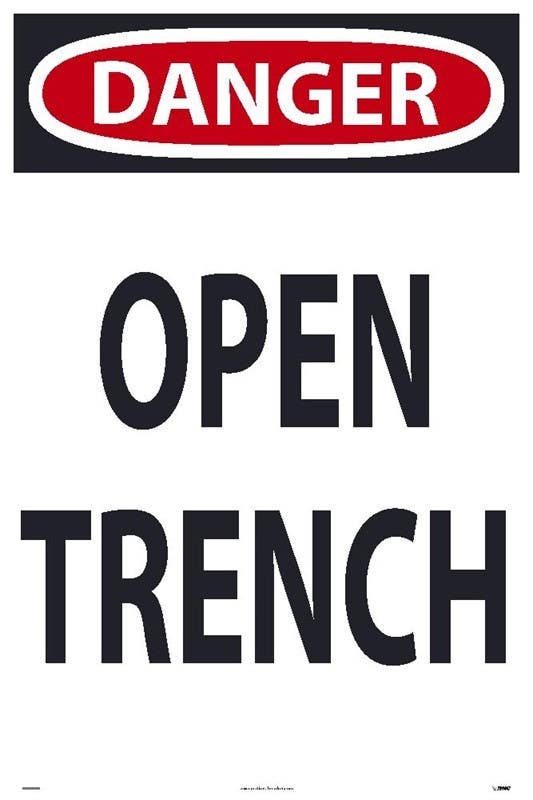 AccuformNMC SFS107R Danger Open Trench Sign, Rigid Plastic, 36" x 24"