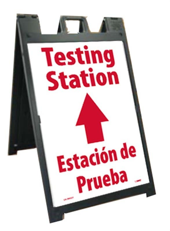 AccuformNMC SFS112 Testing Station Straight Arrow, A-Frame Signicade Sign (Bilingual), 36" x 24", Corrugated Plastic 0.166