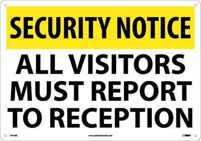 AccuformNMC SN10 Security Notice, All Visitors Must Report To Reception Sign, 14" x 20"