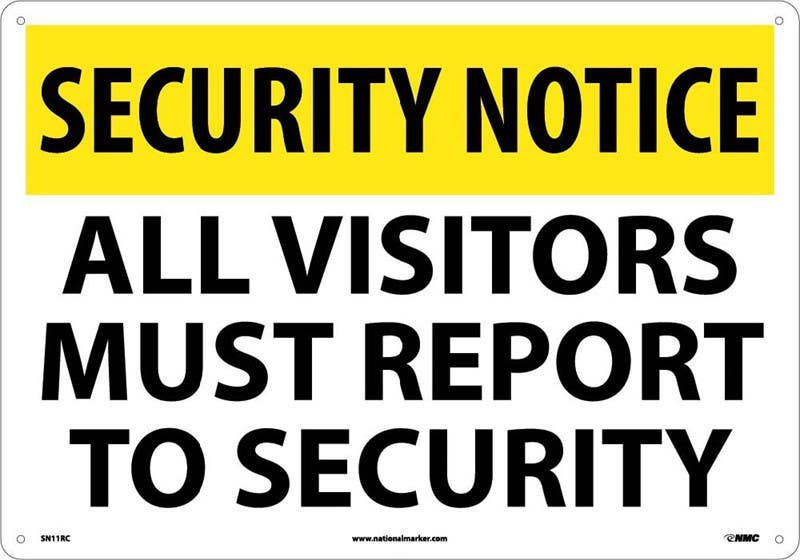 AccuformNMC SN11 Security Notice, All Visitors Must Report To Security Sign, 14" x 20"