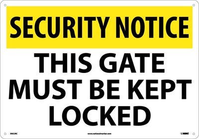 AccuformNMC MABR842 OSHA Notice Safety Sign, This Gate Must Be Kept Locked, 10" x 14"