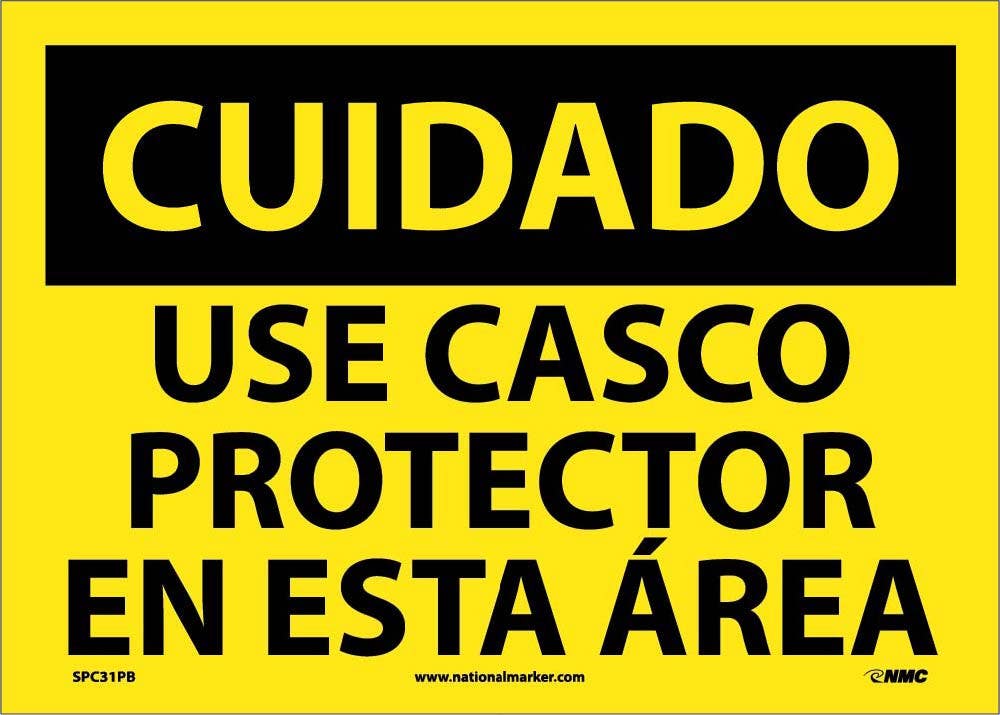 AccuformNMC SHMPPA OSHA Caution Safety Sign, Hard Hat Area, Spanish