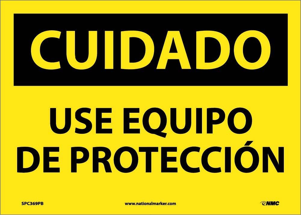 AccuformNMC SPC369 Caution, Use Protective Equipment Sign (Spanish), 10" x 14"