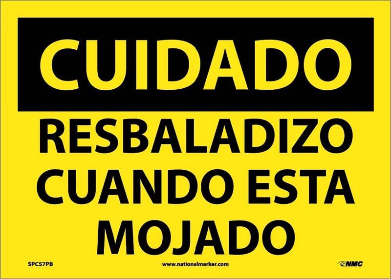 AccuformNMC SHMSTF OSHA Caution Safety Sign, Slippery When Wet, Spanish