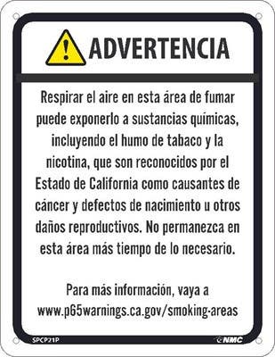 AccuformNMC SPCP21 Smoking Area CA Prop 65 Sign (Spanish), 8.50" x 11"