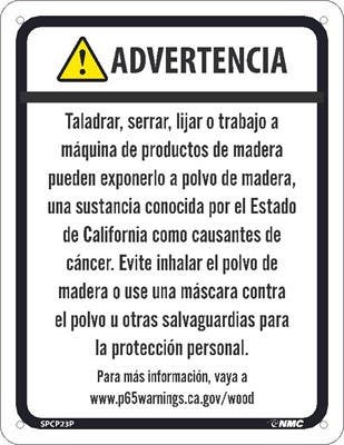 AccuformNMC SPCP23 Wood Dust CA Prop 65 Sign (Spanish), 8.50" x 11"