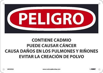 AccuformNMC SPD29 Danger, Contains Cadmium May Cause Cancer Sign (Spanish)