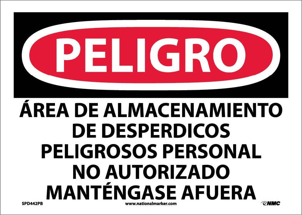 AccuformNMC SPD442 Danger, Hazardous Waste Storage Area Sign (Spanish), 10" x 14"