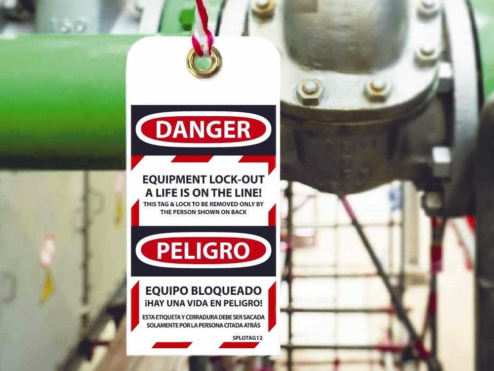 AccuformNMC TSP107 Bilingual OSHA Danger Lockout Tag, Equipment Lock-Out - My Life Is On The Line, 5-3/4" x 3-1/4", 5/Pk