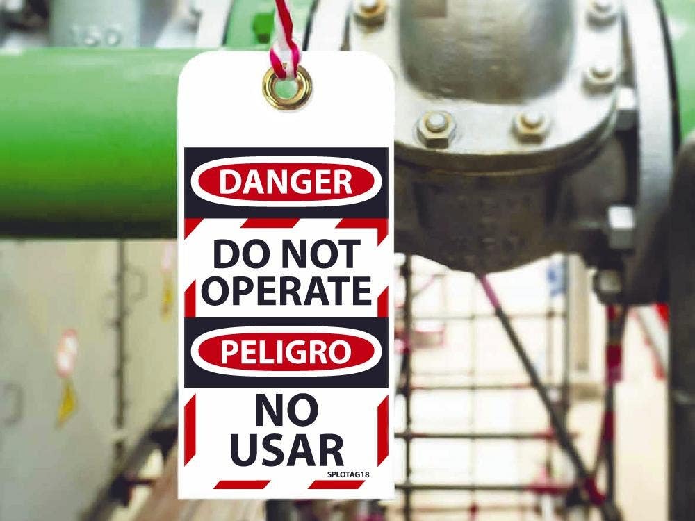AccuformNMC SPLOTAG18 Danger, Do Not Operate Tag (Bilingual), 6" x 3", Unrippable Vinyl, 10/Pk Grommet