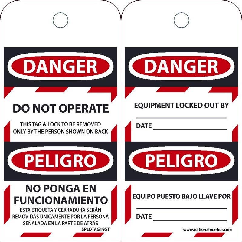 AccuformNMC TAR460 Bilingual OSHA Danger Tags By-The-Roll, Do Not Operate, PF-Cardstock, 100/Roll