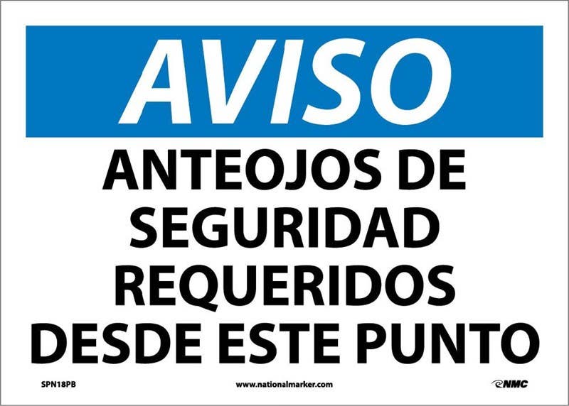 AccuformNMC SPN18 Notice, Eye Protection Required Sign (Spanish), 10" x 14"