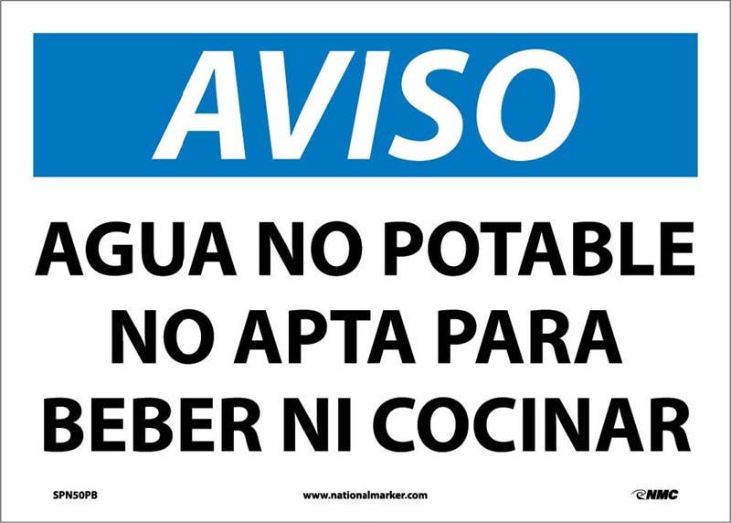 AccuformNMC SPN50 Notice, Non-Potable Water Sign (Spanish), 10" x 14"