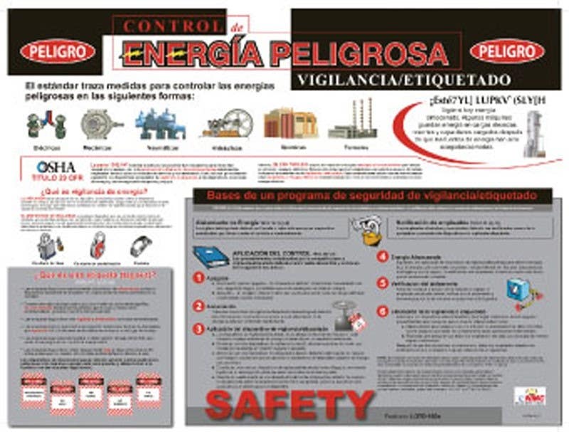 AccuformNMC SPPST006 Hazardous Energy Lockout/Tagout Poster (Spanish), 18" x 24", Poster Paper
