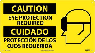 AccuformNMC SBMPPE Spanish Bilingual Safety Sign, Eye Protection Required, Yellow/Black