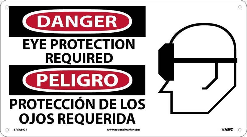 AccuformNMC SBMPPE Spanish Bilingual Safety Sign, Eye Protection Required, White/Black