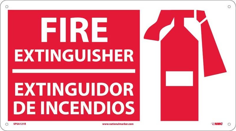 AccuformNMC SPSA121 Fire Extinguisher Sign (Bilingual w/ Graphic), 10" x 18"