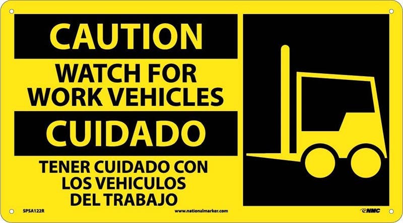 AccuformNMC SBMVHR Bilingual OSHA Caution Safety Sign, Watch For Lift Trucks