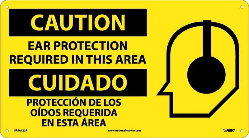 AccuformNMC SPSA123 Caution, Ear Protection Required Sign (Bilingual w/ Graphic), 10" x 18"