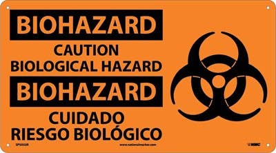 AccuformNMC SPSA52 Biohazard, Caution Biological Hazard Sign (Bilingual w/ Graphic), 10" x 18"