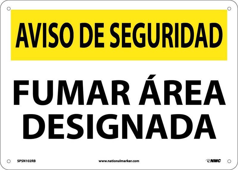 AccuformNMC SPSN102 Security Notice, Designated Smoking Area Sign (Bilingual), 14" x 10"