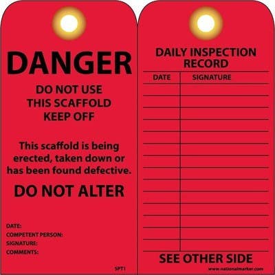 AccuformNMC SPT1 Danger, Do Not Use This Scaffold Tag, 6" x 3", Cardstock w/ Grommet, 25/Pk