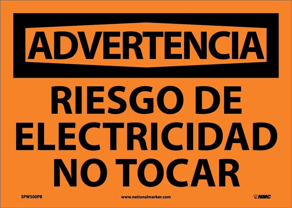 AccuformNMC SPW500 Warning, Risk Of Electricity Do Not Touch Sign (Spanish), 10" x 14"