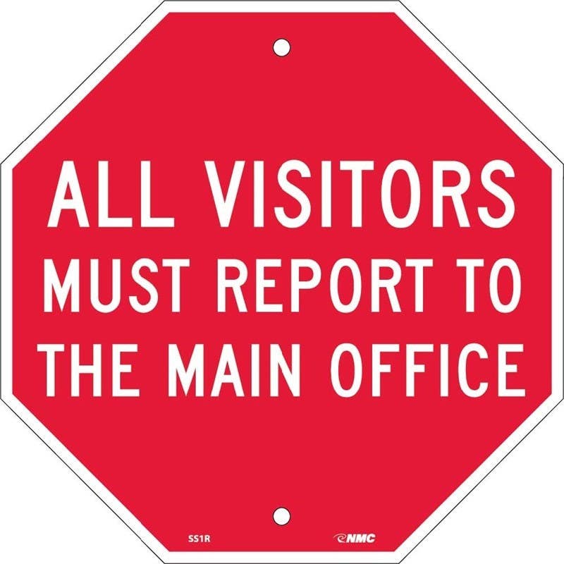 AccuformNMC MAST220 Stop Safety Sign, All Visitors Must Report To Main Office, Octagon, 12" x 12"