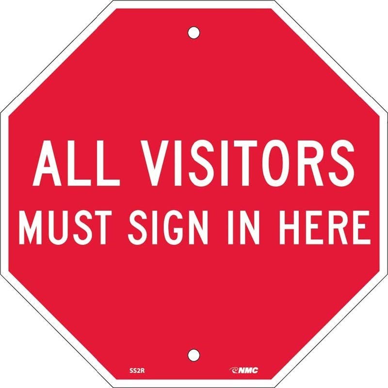 AccuformNMC MAST214 Stop Safety Sign, All Visitors Must Sign In Here, Octagon, 12" x 12"