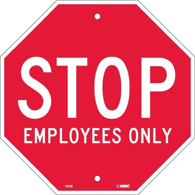 AccuformNMC MAST208 Stop Safety Sign, Employees Only, Octagon, 12" x 12"