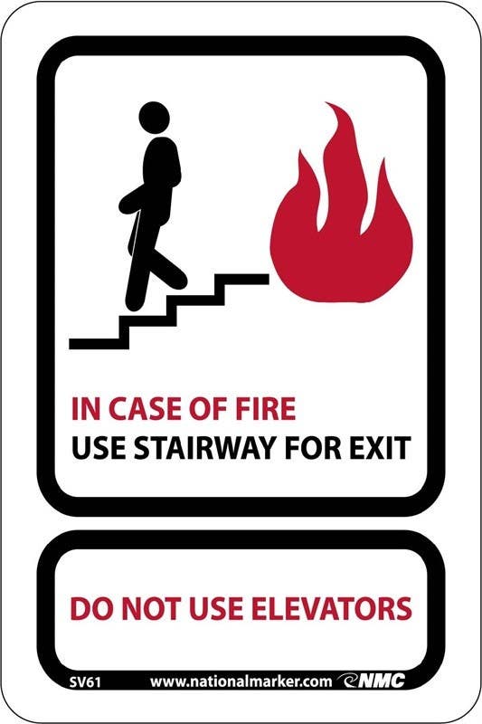 AccuformNMC MEXT581 ANSI Safety Sign, In Case Of Fire Do Not Use Elevators - Use Stairways, 14" x 10"