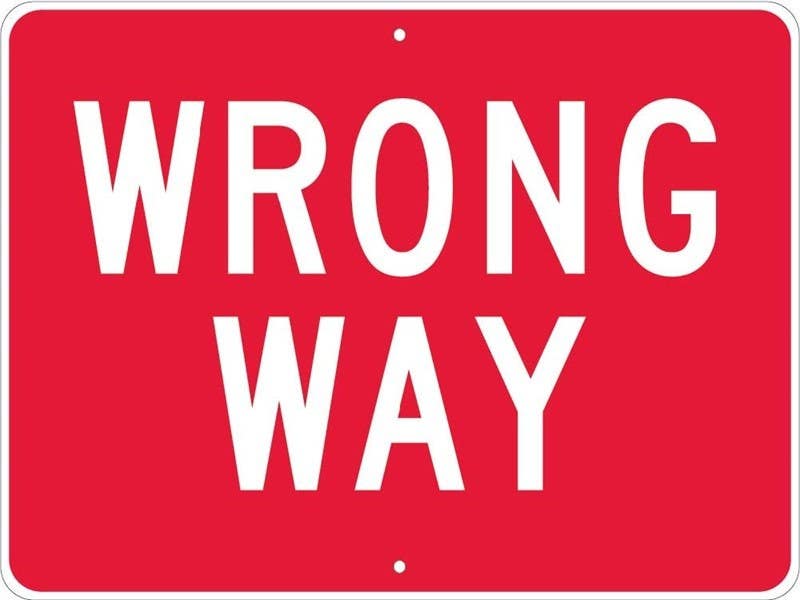 AccuformNMC FRR Lane Guidance Sign, Wrong Way