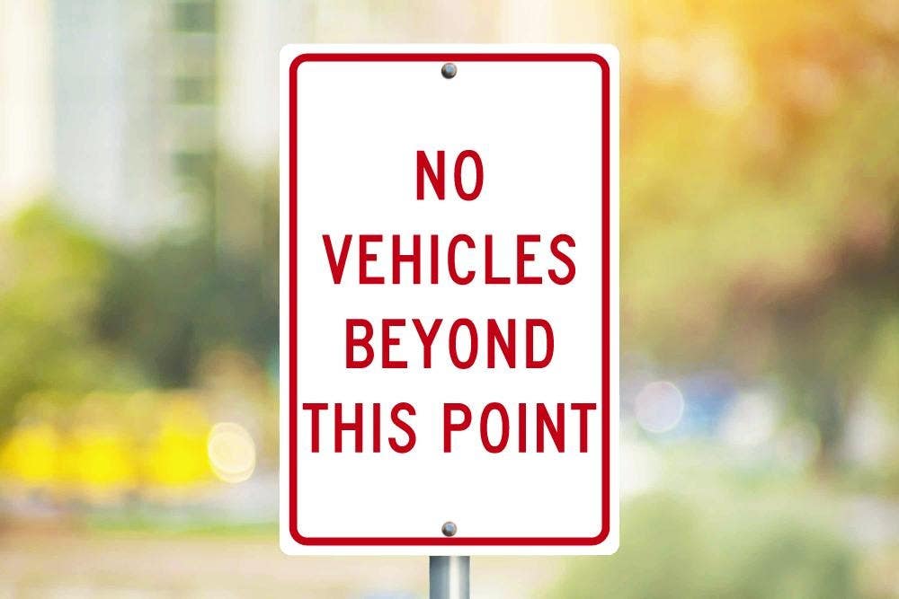 AccuformNMC TM143H No Vehicles Beyond This Point Sign, .063 Aluminum, 18" x 12"