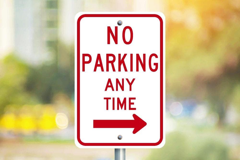 AccuformNMC TM15 No Parking Any Time Sign w/ Right Arrow, 18" x 12"