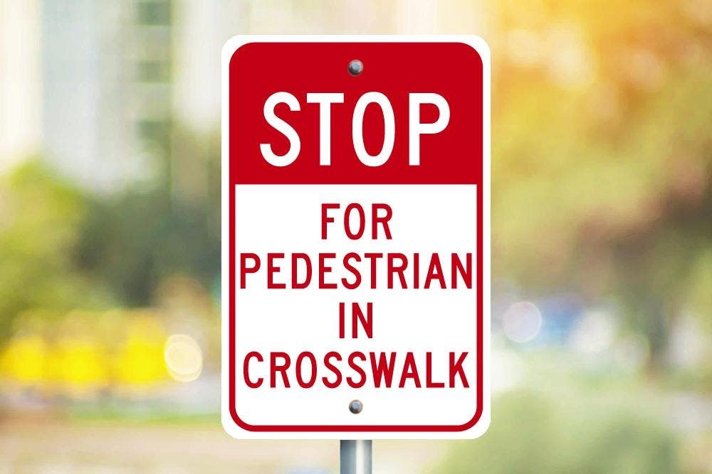 AccuformNMC FRW Bicycle & Pedestrian Sign, Stop For Pedestrians In Crosswalk, English