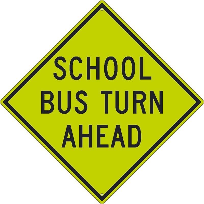 AccuformNMC TM170DG School Bus Turn Ahead Sign (Graphic), 30 " x 30", .080 DG Reflective Aluminum