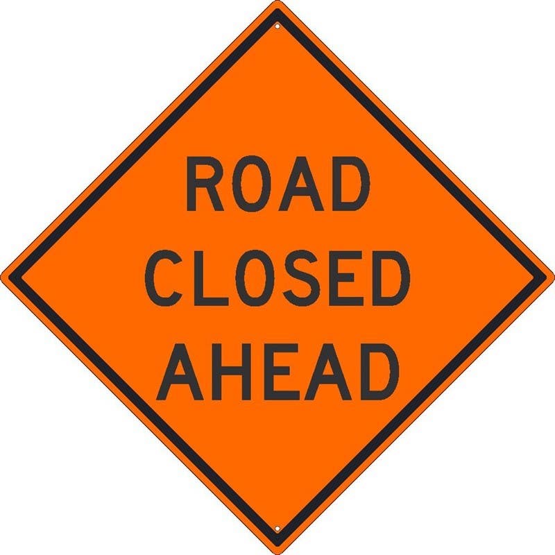AccuformNMC FRK Rigid Construction Sign, Road Closed Ahead