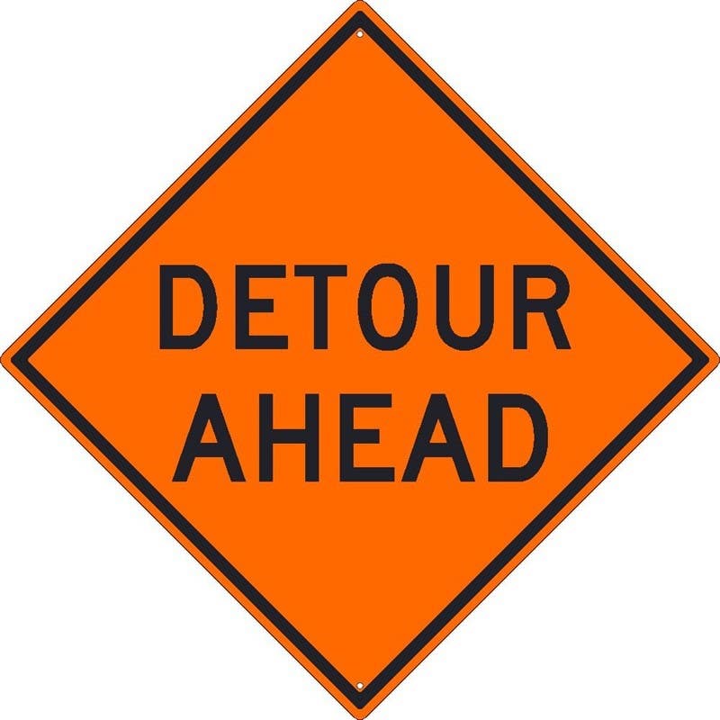 AccuformNMC FRK Rigid Construction Sign, Detour Ahead