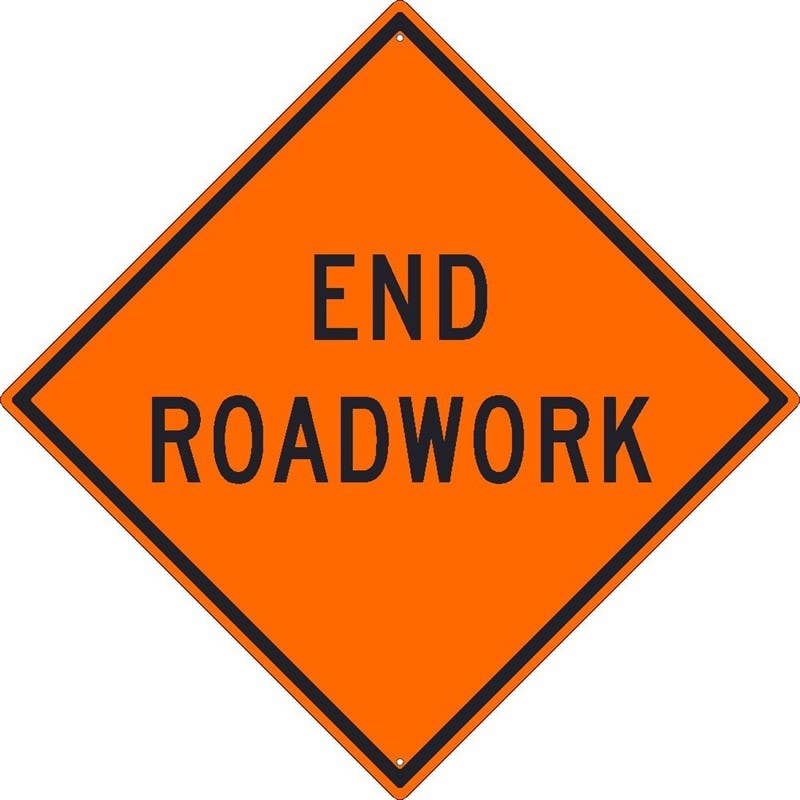 AccuformNMC FRK Rigid Construction Sign, End Road Work, 18" x 36"