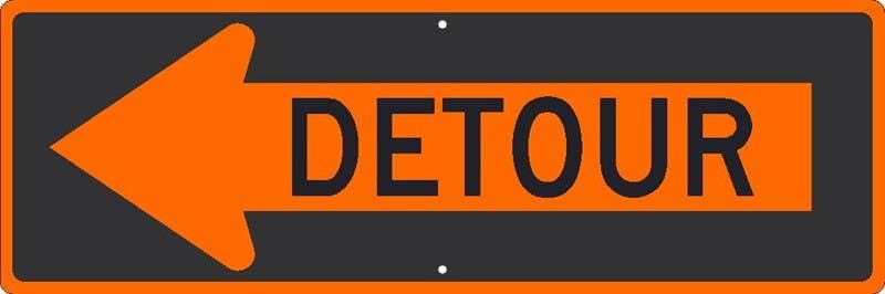 AccuformNMC FRK Rigid Construction Sign, Detour (In Arrow), 18" x 48"