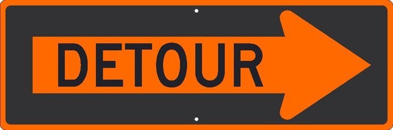 AccuformNMC TM195K Detour w/ Arrow Right Sign, 12" x 36", .080 HIP Reflective Aluminum