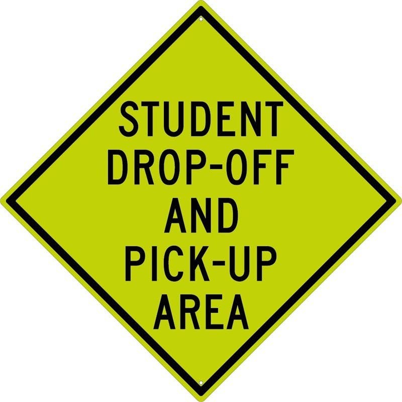 AccuformNMC TM199DG Student Drop Off & Pick Up Area Sign, 30" x 30", .080 DG Reflective Aluminum