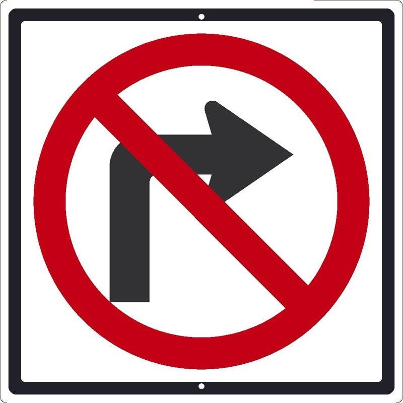 AccuformNMC MR Lane Guidance Sign, No Right Turn, 24" x 24"