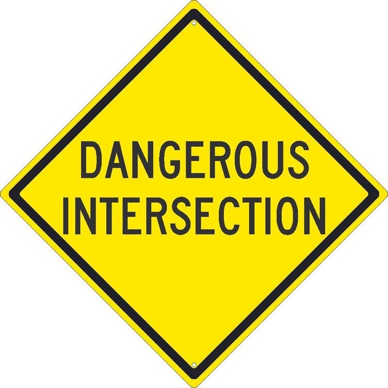 AccuformNMC TM209K Dangerous Intersection Sign, 24" x 24", .080 HIP Reflective Aluminum