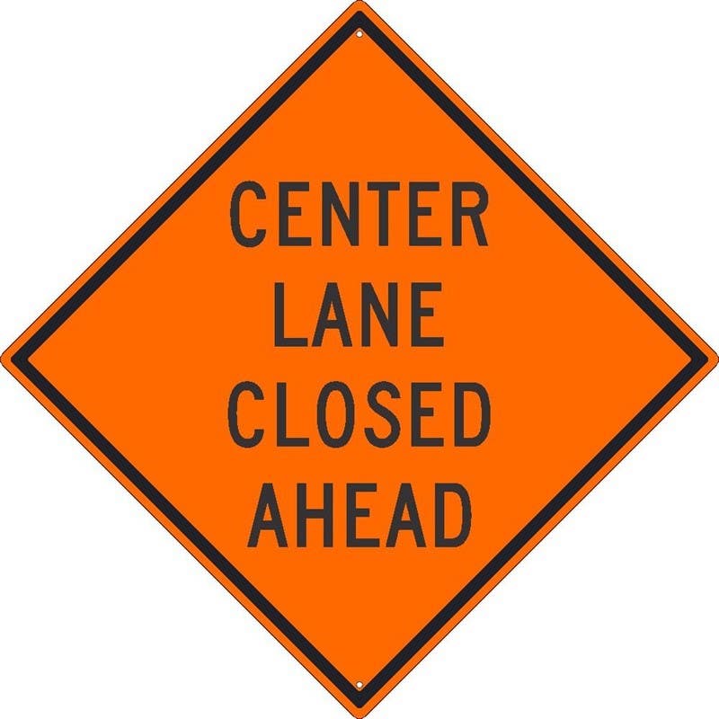 AccuformNMC TM233K Center Lane Closed Ahead Sign, 30" x 30", .080 HIP Reflective Aluminum