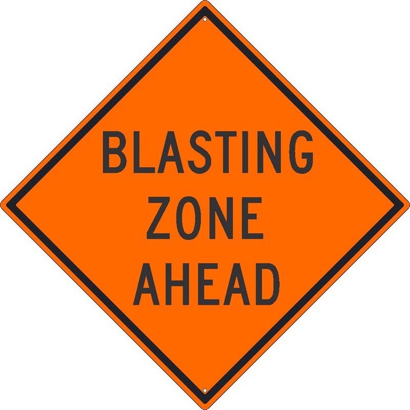 AccuformNMC TM237K Blasting Zone Ahead Sign, 30" x 30", .080 HIP Reflective Aluminum