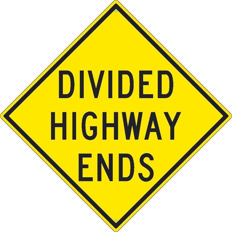AccuformNMC TM246K Divided Highway Ends Sign, 30" x 30", .080 HIP Reflective Aluminum